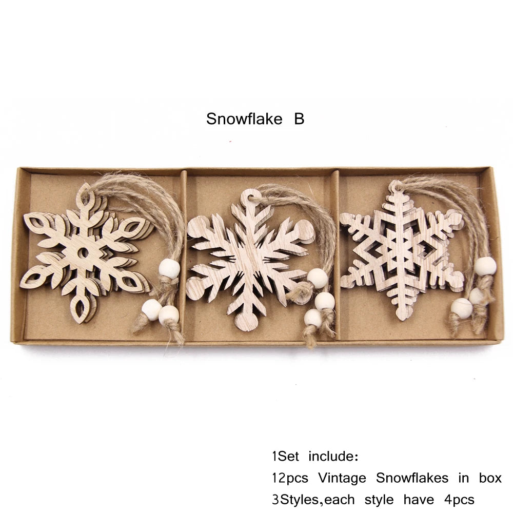 Box Wooden Hollow Snowflake Christmas Vintage Pendants
