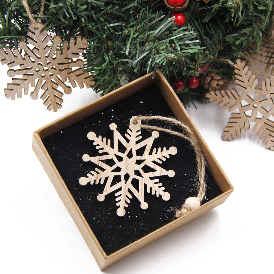 Box Wooden Hollow Snowflake Christmas Vintage Pendants