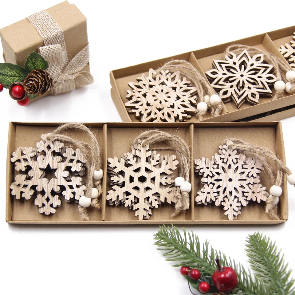 Box Wooden Hollow Snowflake Christmas Vintage Pendants