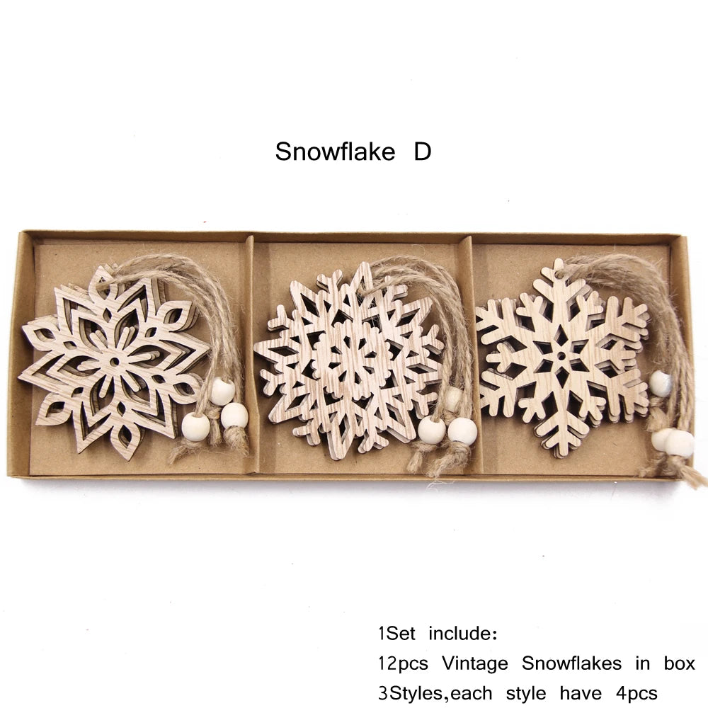 Box Wooden Hollow Snowflake Christmas Vintage Pendants