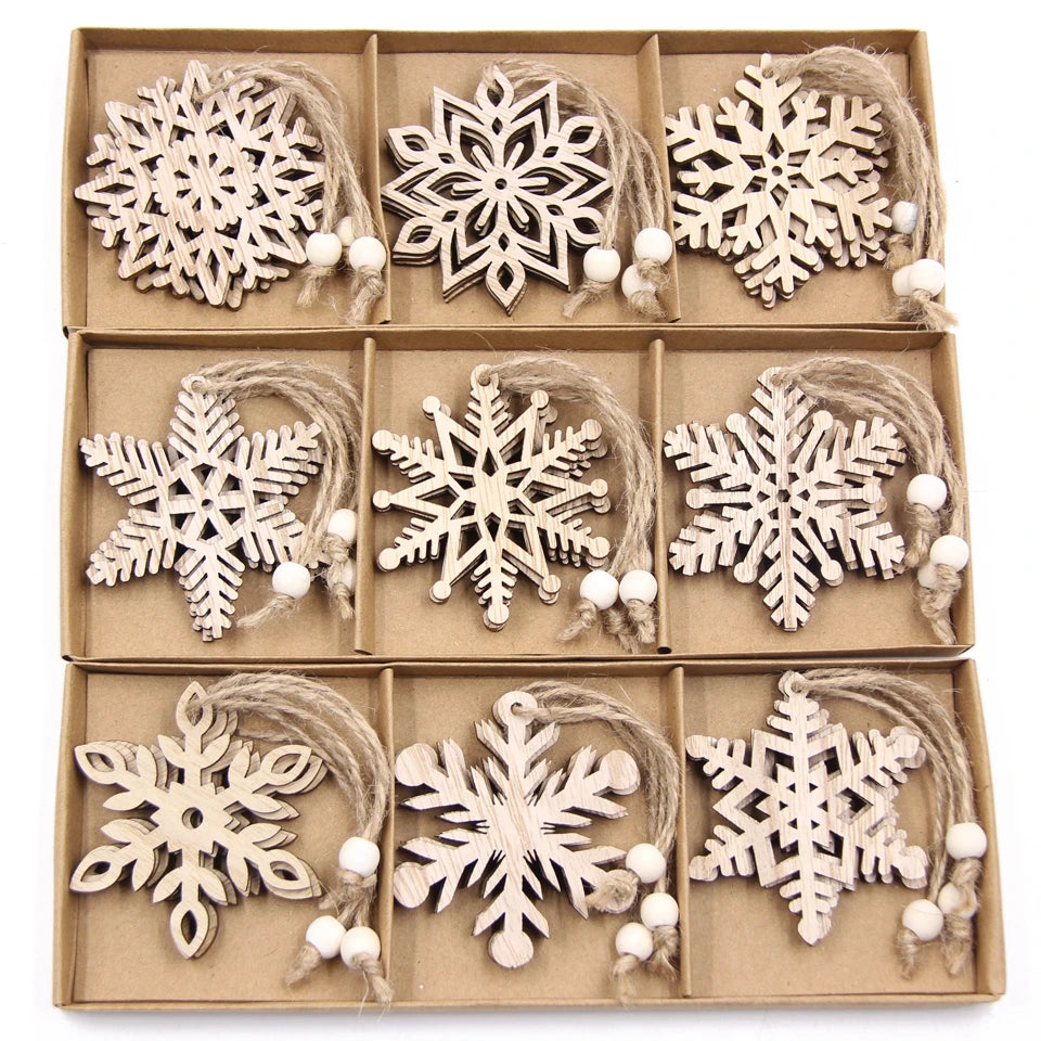 Box Wooden Hollow Snowflake Christmas Vintage Pendants