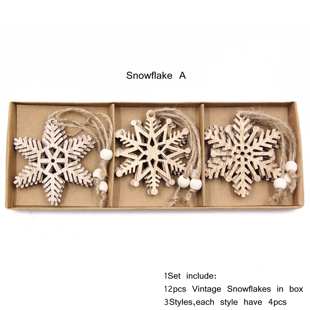 Box Wooden Hollow Snowflake Christmas Vintage Pendants