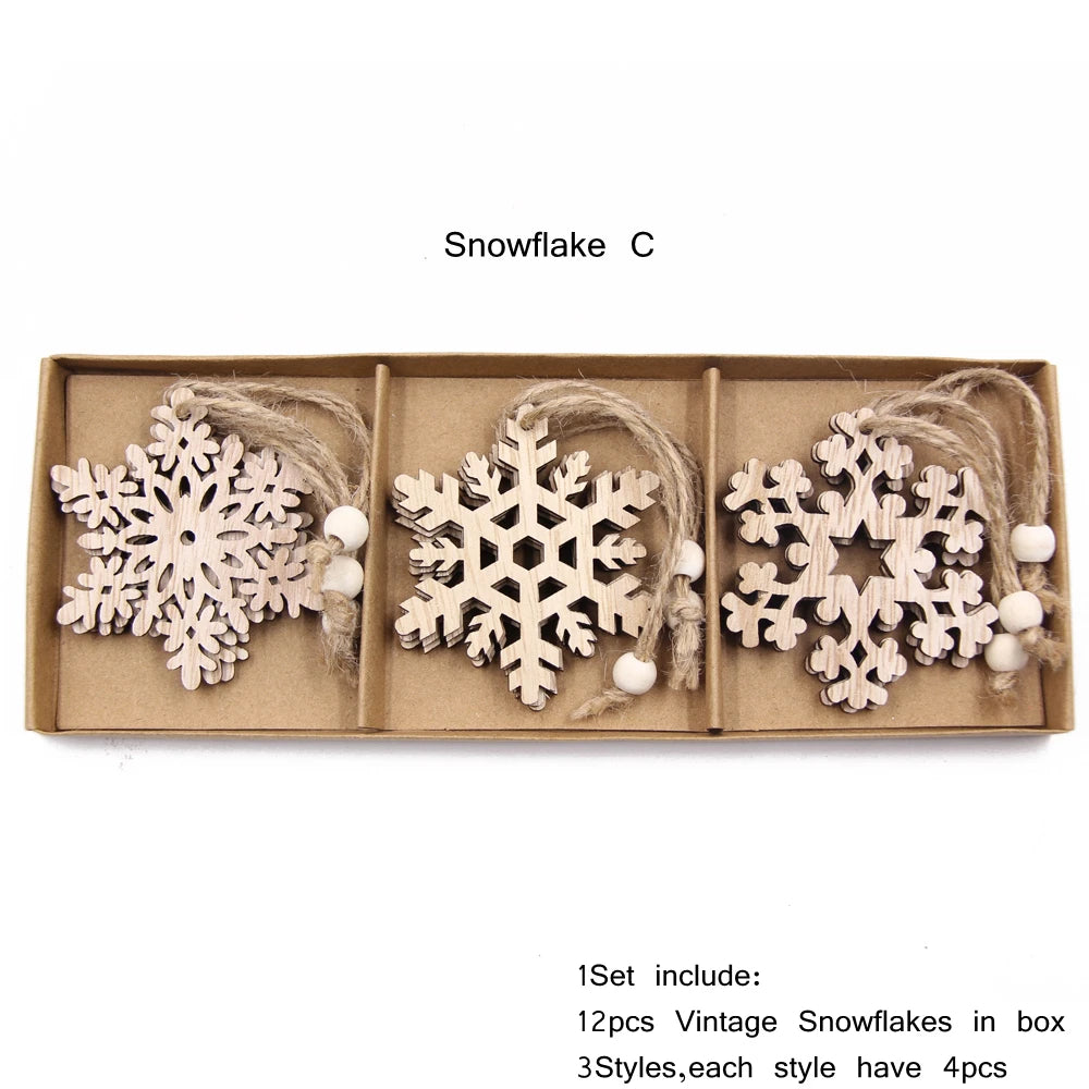 Box Wooden Hollow Snowflake Christmas Vintage Pendants