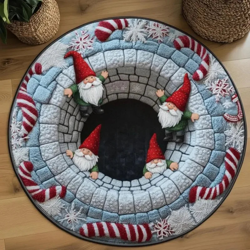 Christmas Gnome Round Rug Illusion Mat Holiday