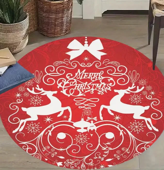 Santa Snowflake Round Holiday Rug