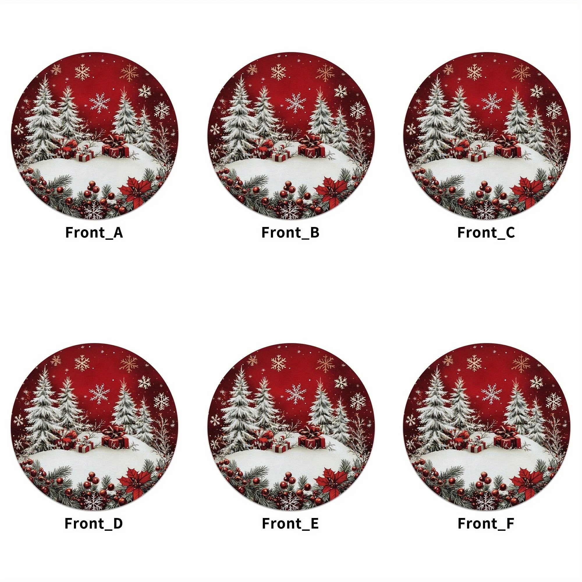 6pcs winter placemat -38cm round, Christmas snowflake pattern, anti slip and heat-resistant, for Christmas decorative placemats