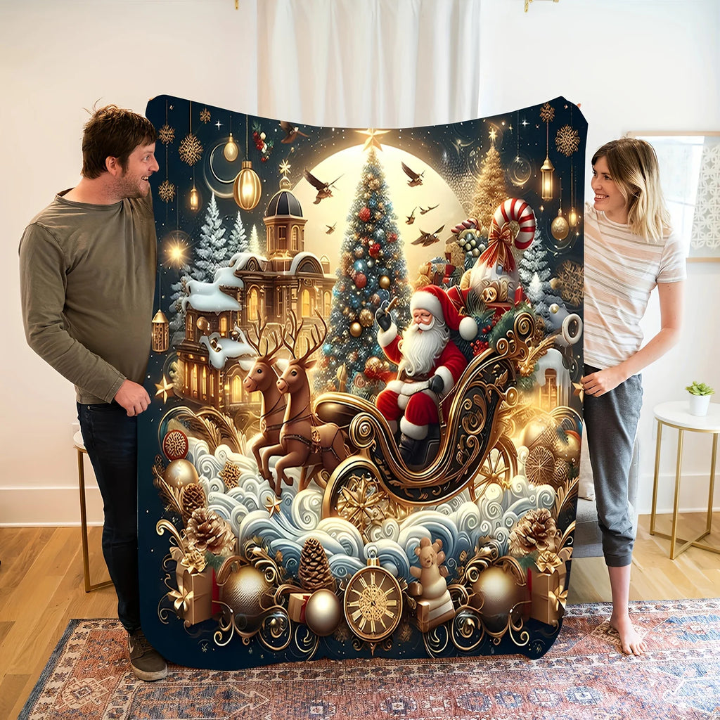 Holiday Santa Claus Sleigh Fleece Blanket