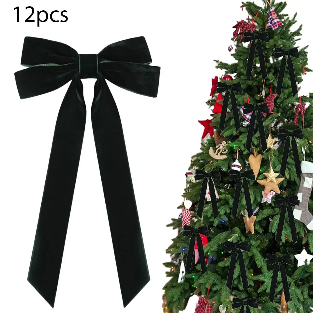 Velvet Bows Christmas Tree Decorations,Pink Large Topper