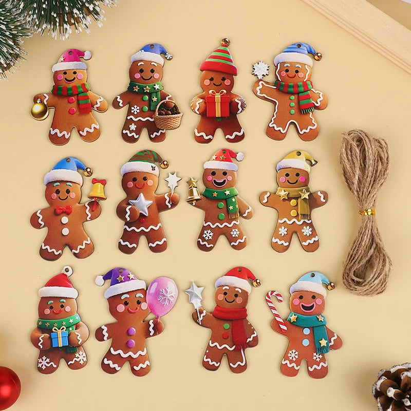 Christmas Gingerbread Man Ornaments Tree Wooden Hanging