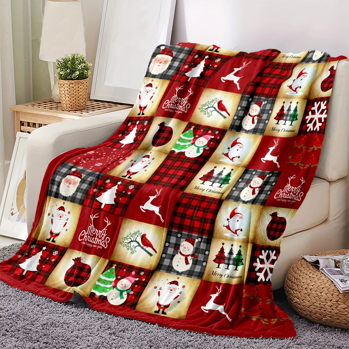 Santa Snowman and Reindeer Throw