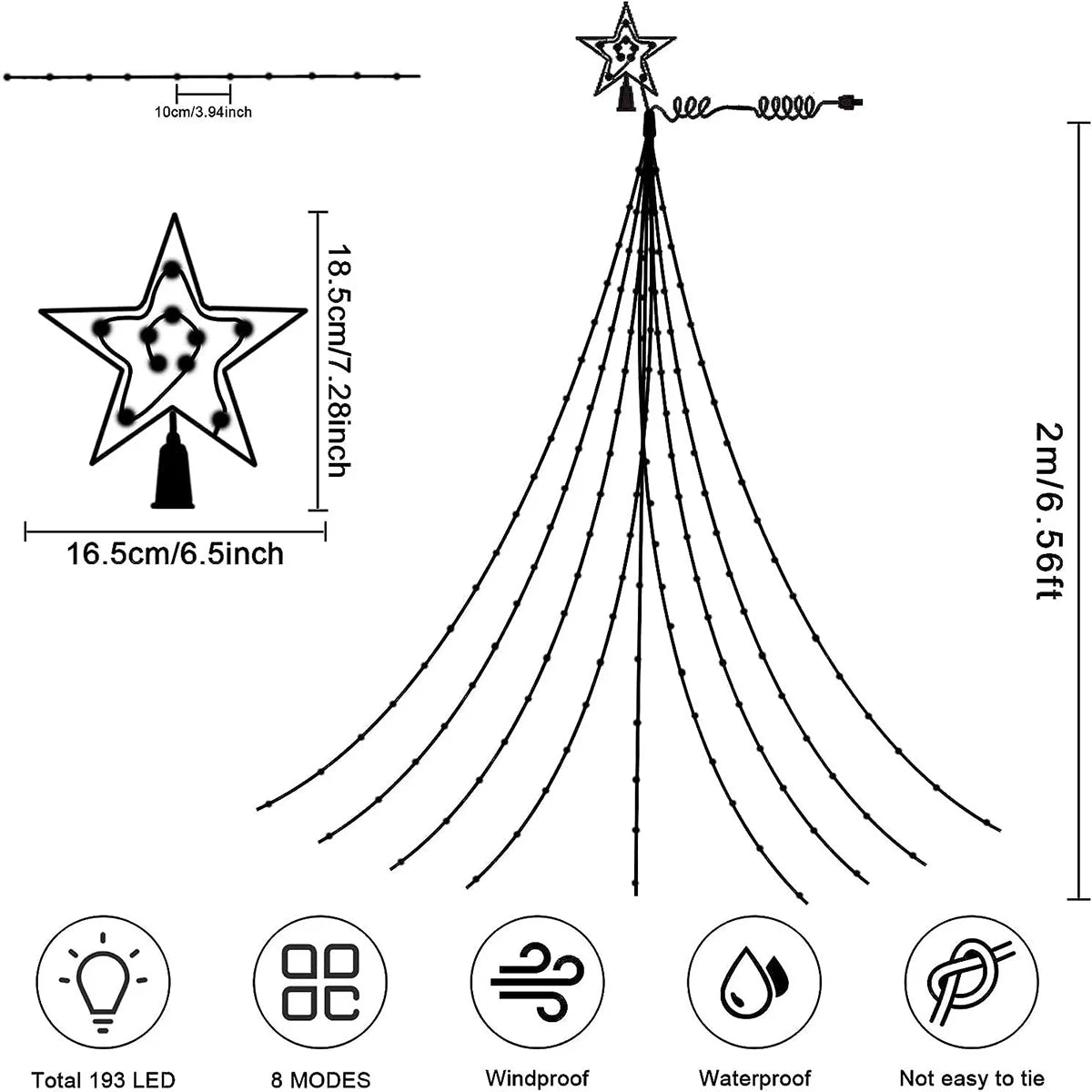 Solar Star Waterfall Holiday Lights
