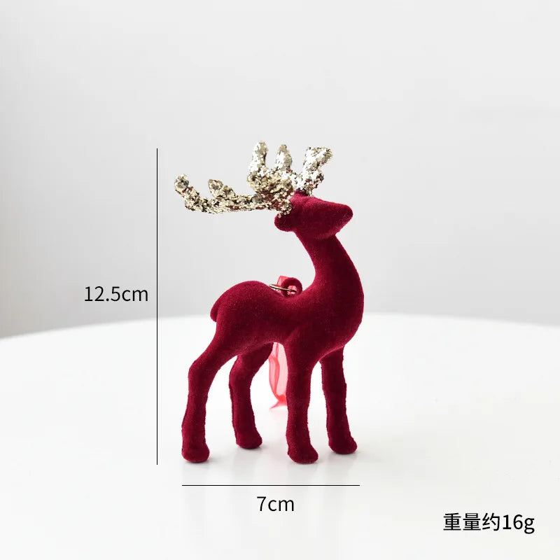 Christmas elk glitter burgundy flocked deer ornament,