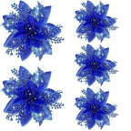Glitter Artificial Christmas Flowers Merry Tree Ornaments
