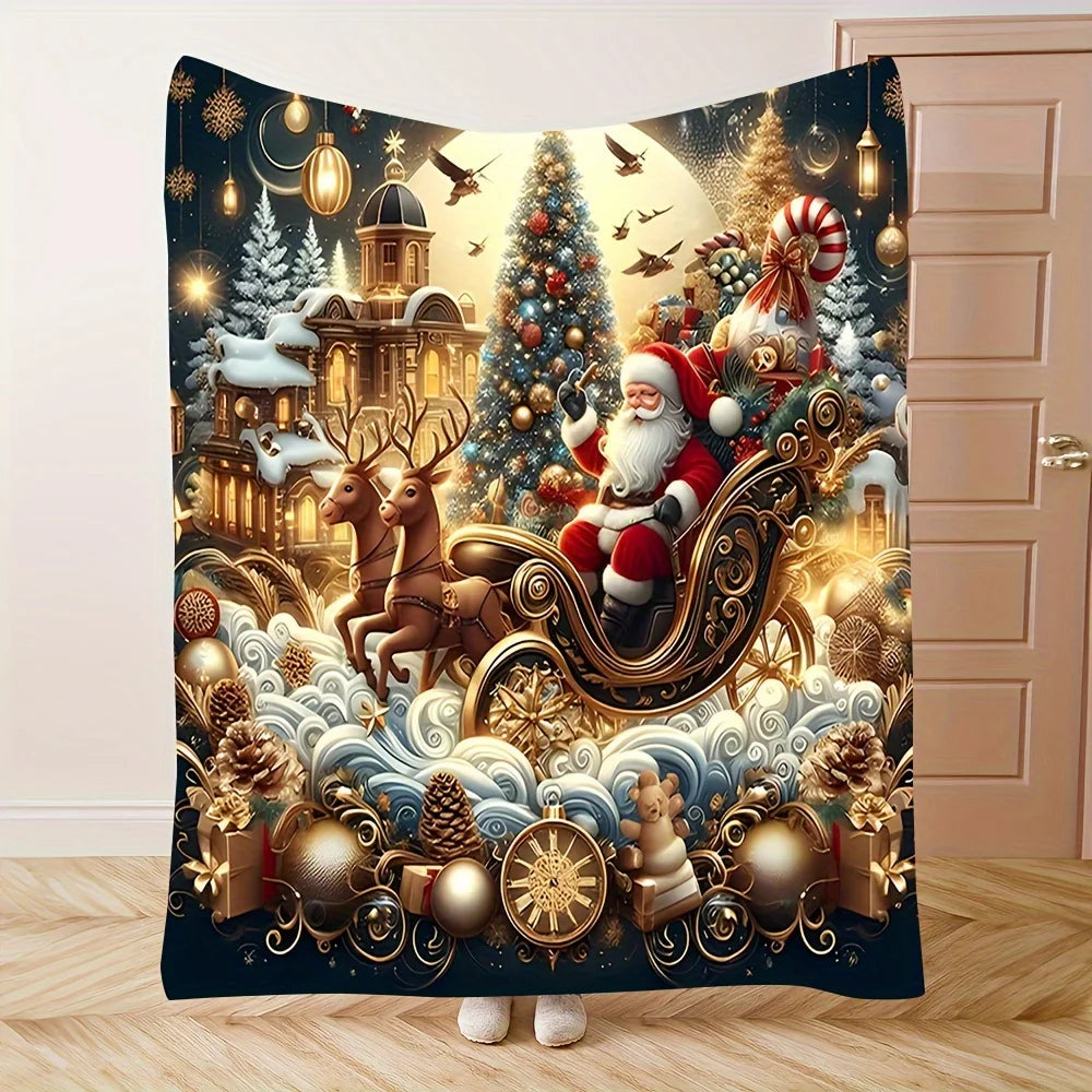 Holiday Santa Claus Sleigh Fleece Blanket