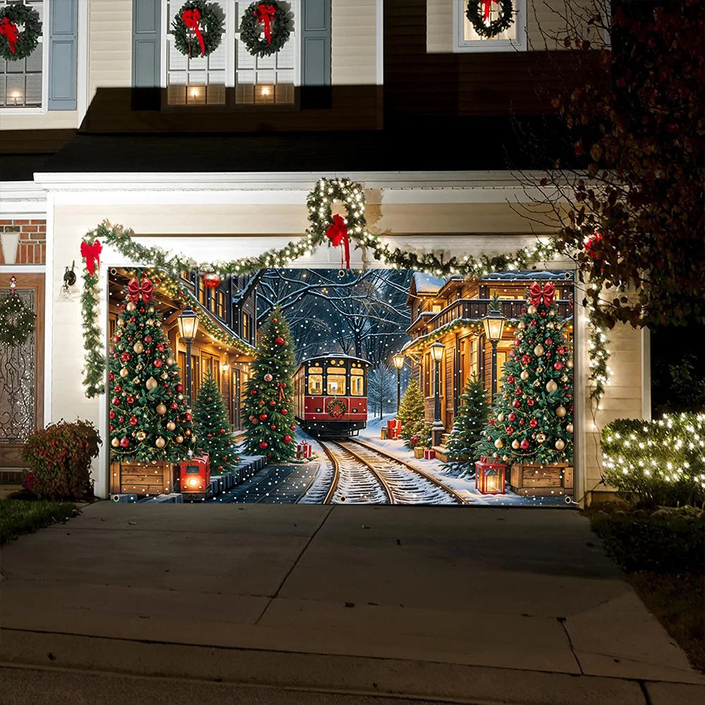 Christmas Express Train Garage Door Banner