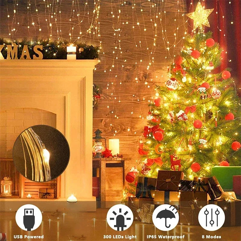 Twinkling Christmas Window Curtain Lights