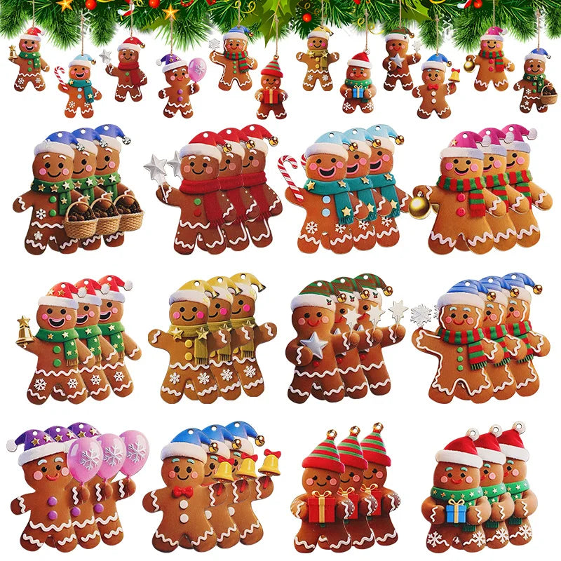 Christmas Gingerbread Man Ornaments Tree Wooden Hanging
