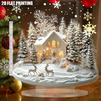 Elegant Acrylic Christmas Snowhouse Reindeer Scene Ornaments