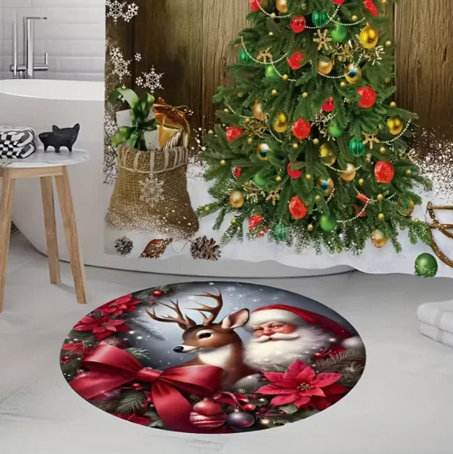 Santa Snowflake Round Holiday Rug