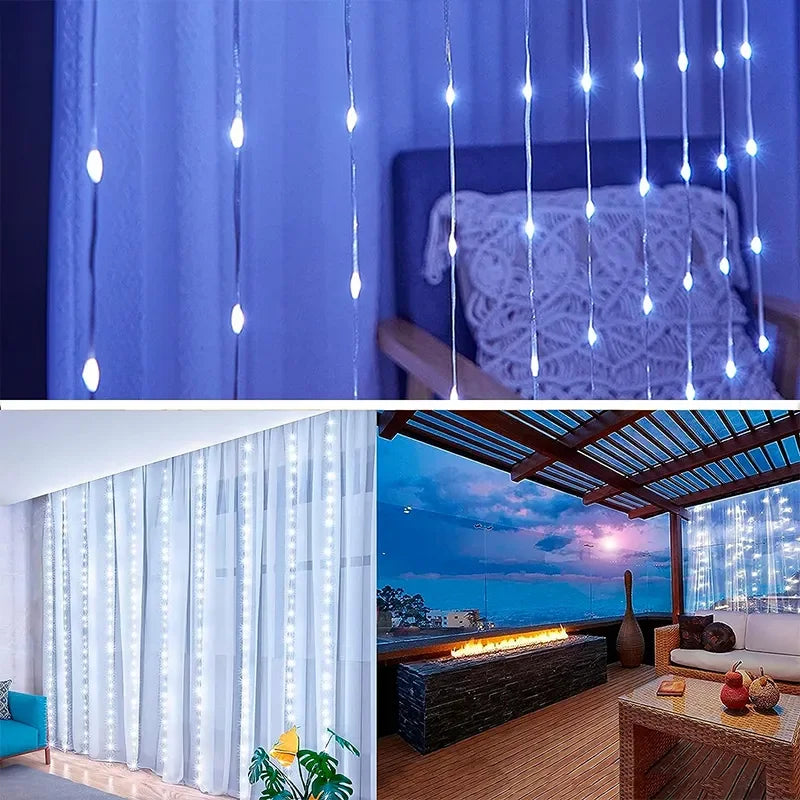 Twinkling Christmas Window Curtain Lights