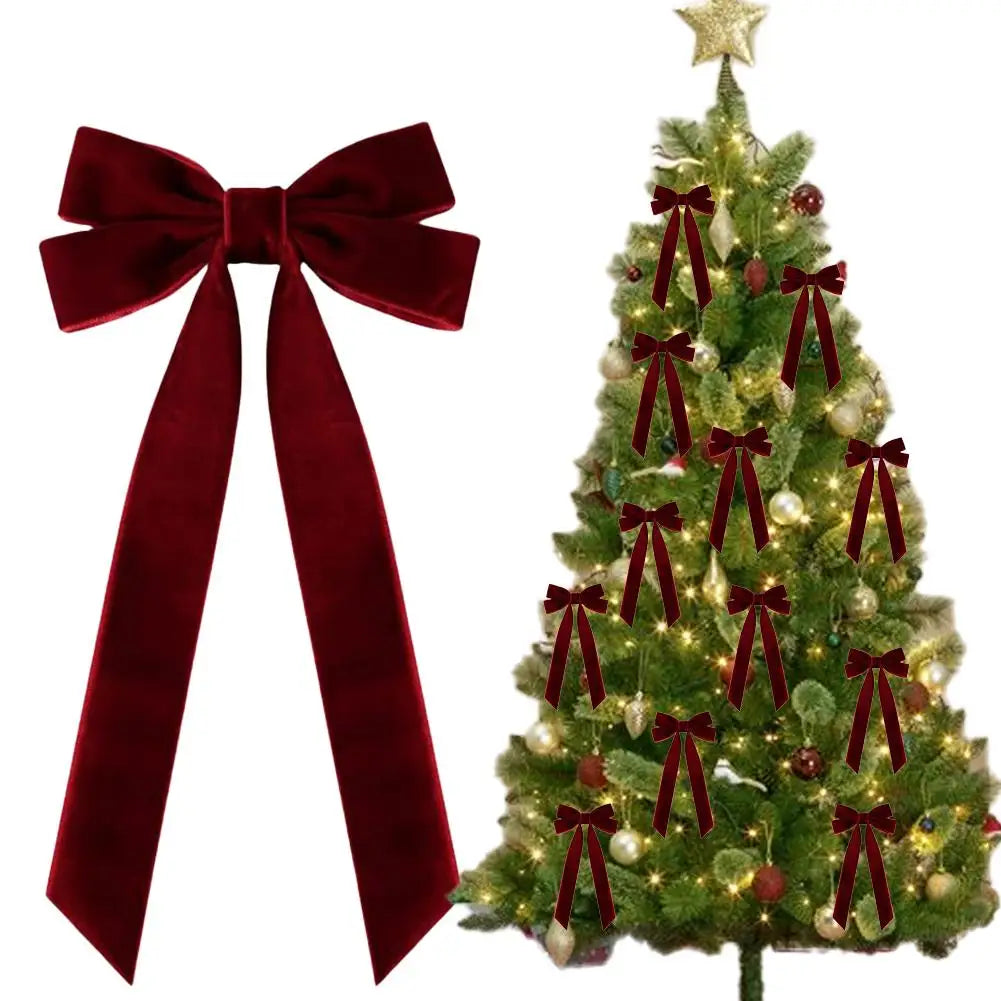 Velvet Bows Christmas Tree Decorations,Pink Large Topper