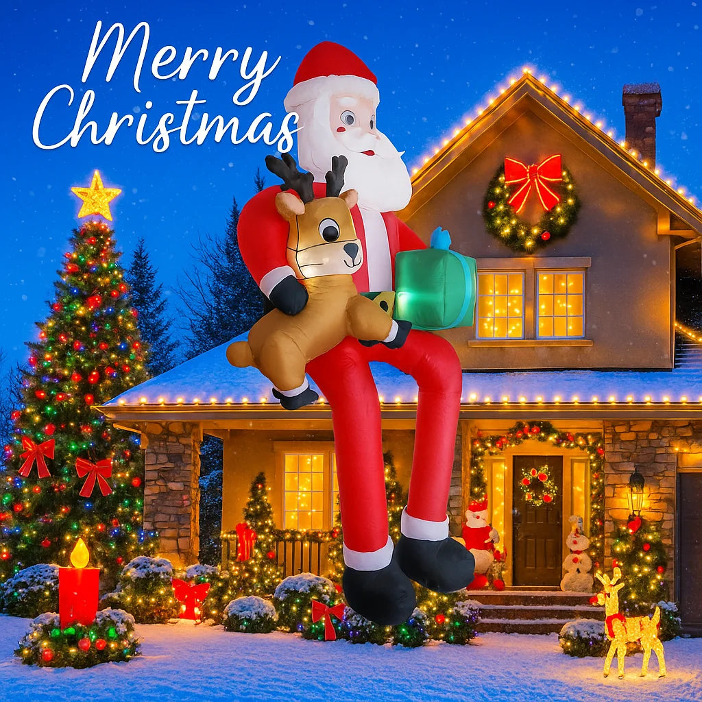 Inflatable Santa and Reindeer Yard Decor