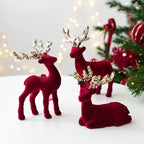 Christmas elk glitter burgundy flocked deer ornament,