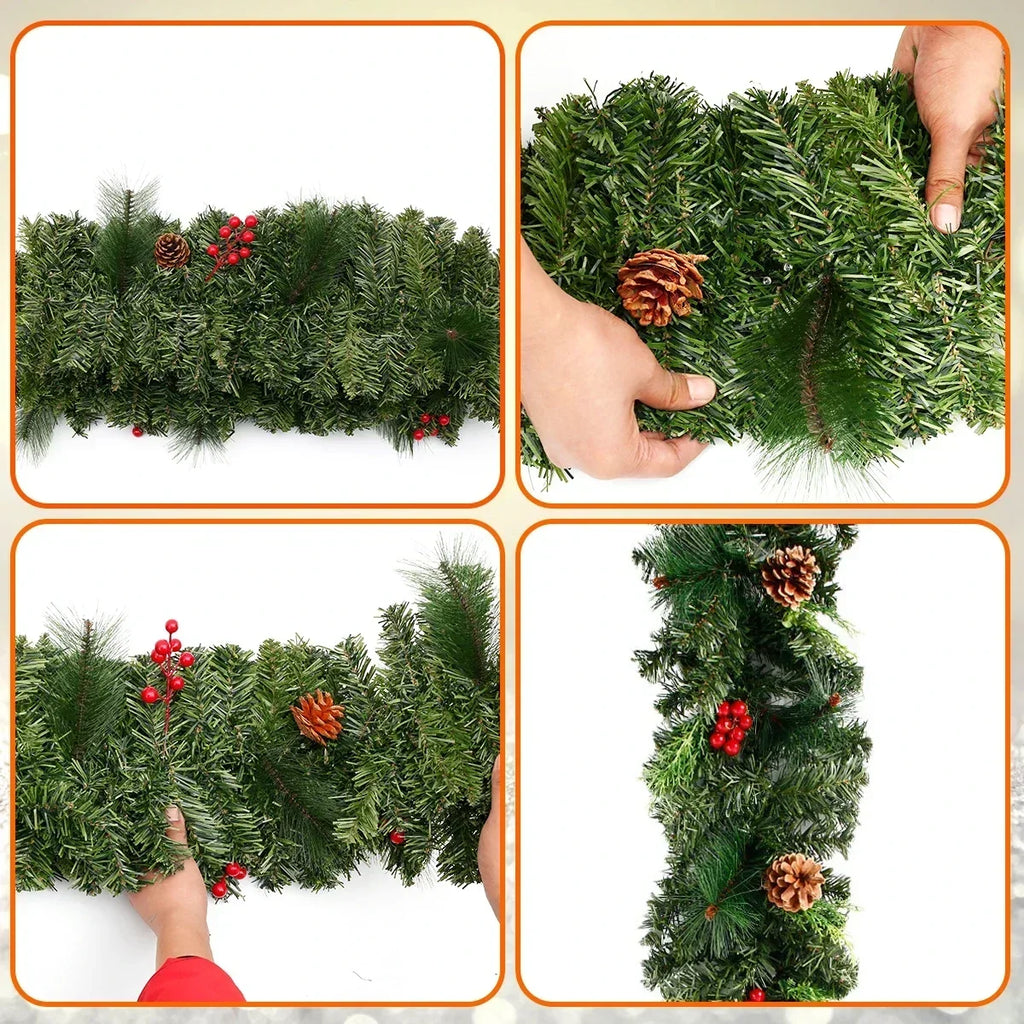 Christmas Garland Wreath With Pinecones Red Berries