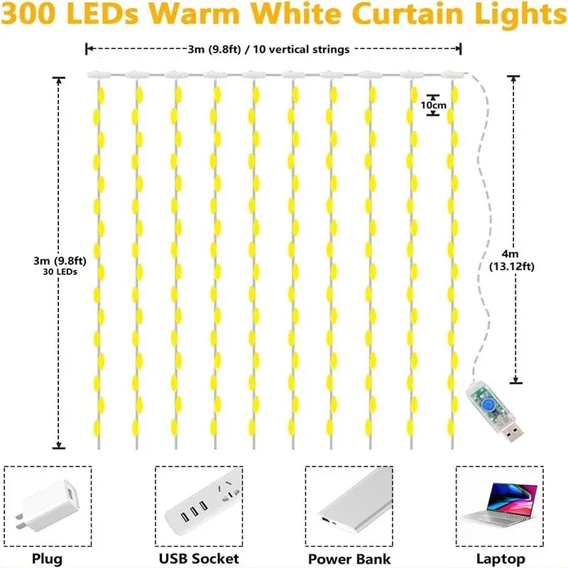 Twinkling Christmas Window Curtain Lights