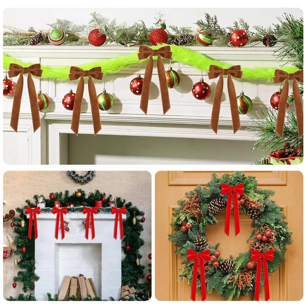 Velvet Bows Christmas Tree Decorations,Pink Large Topper