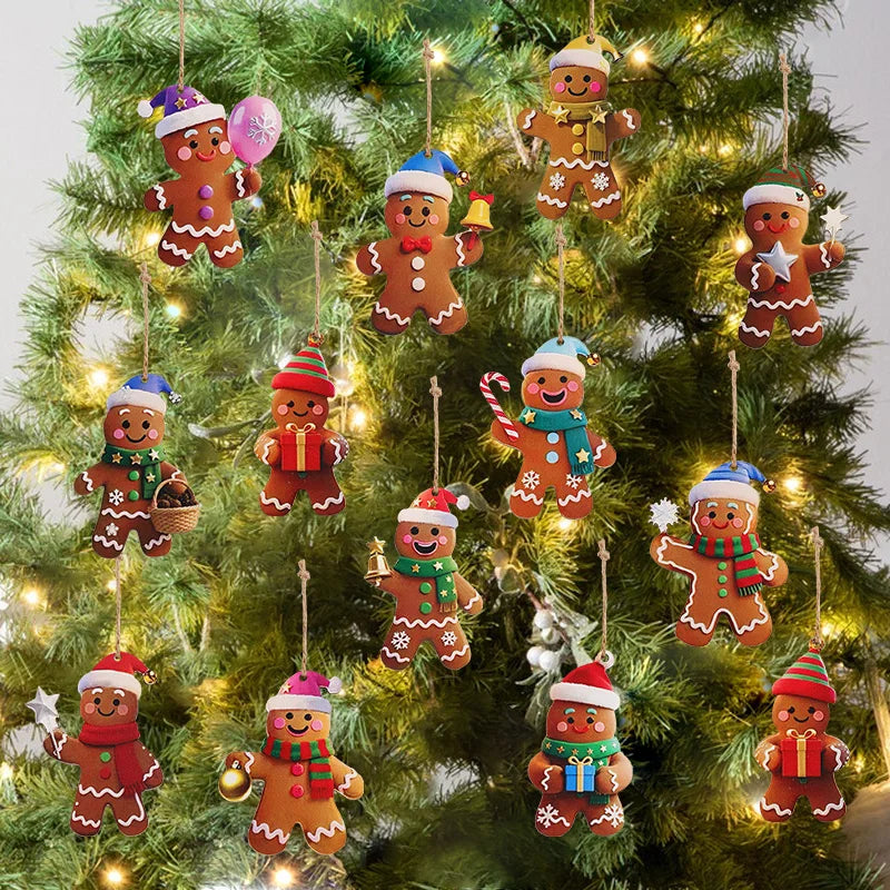 Christmas Gingerbread Man Ornaments Tree Wooden Hanging