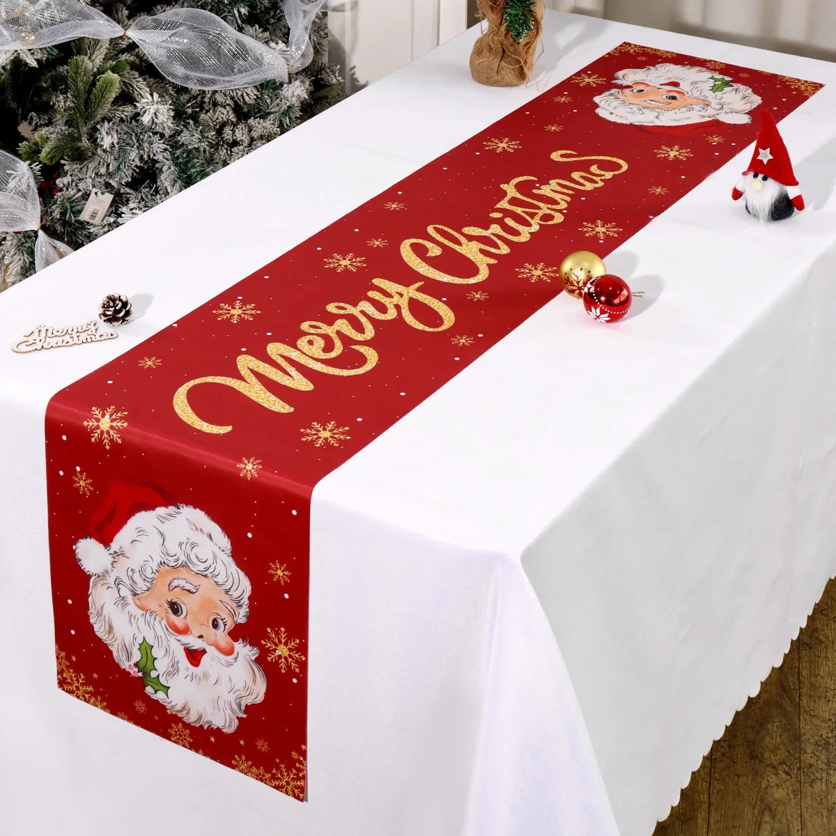 Santa Claus Christmas Table Runner Flag Noel