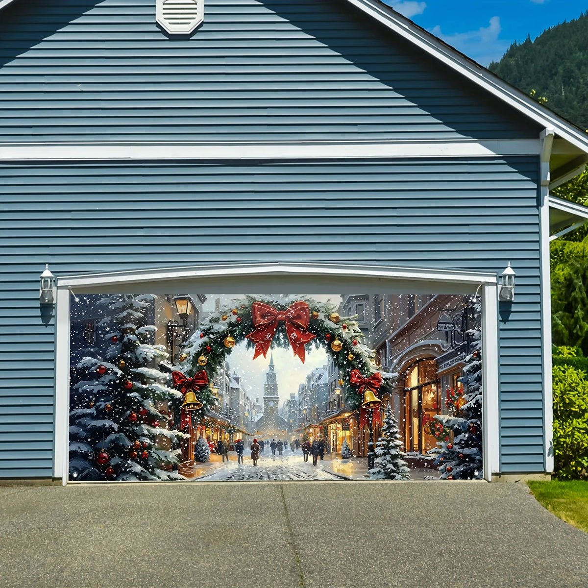 Christmas Winter Scene Garage Door Banner