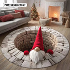 Christmas Gnome Round Rug Illusion Mat Holiday