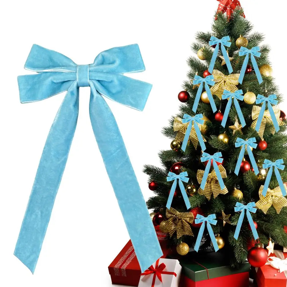 Velvet Bows Christmas Tree Decorations,Pink Large Topper