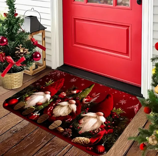 Cheerful Christmas Gnome Door Mat