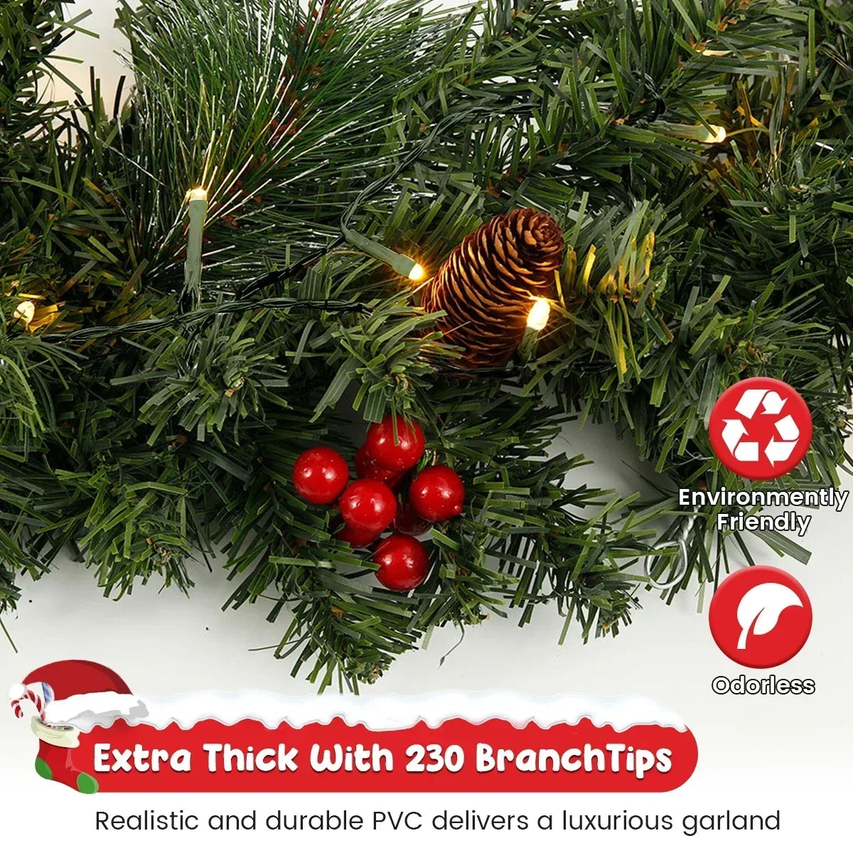 Christmas Garland Wreath With Pinecones Red Berries