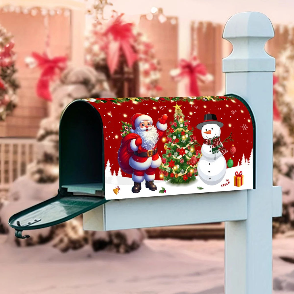 Christmas Santa Clause & Snowman Mailbox Cover