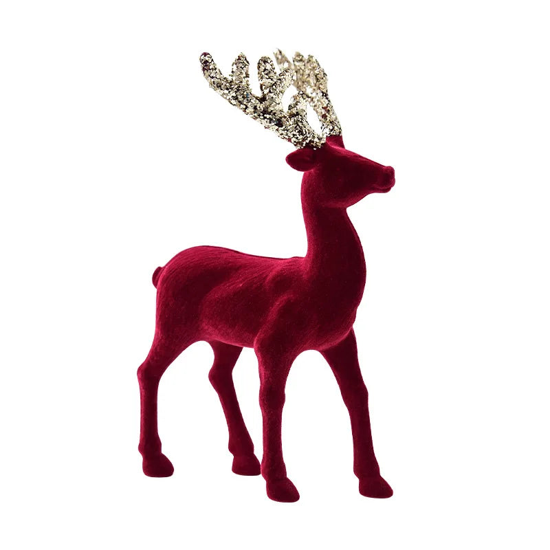 Christmas elk glitter burgundy flocked deer ornament,