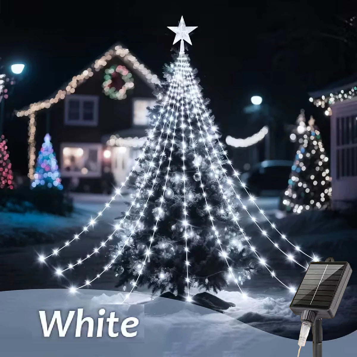 Solar Star Waterfall Holiday Lights