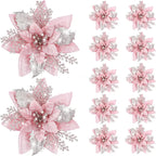 Glitter Artificial Christmas Flowers Merry Tree Ornaments