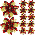 Glitter Artificial Christmas Flowers Merry Tree Ornaments