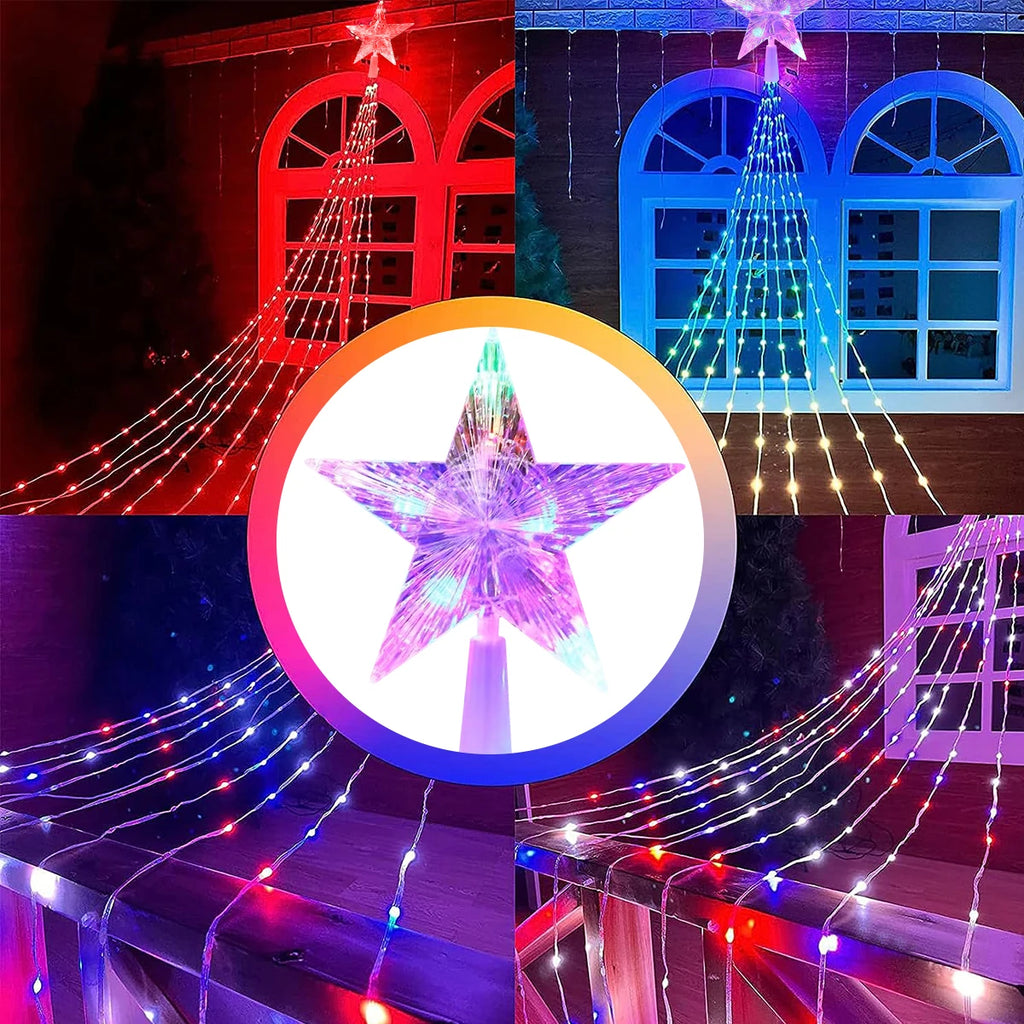 Solar Star Waterfall Holiday Lights