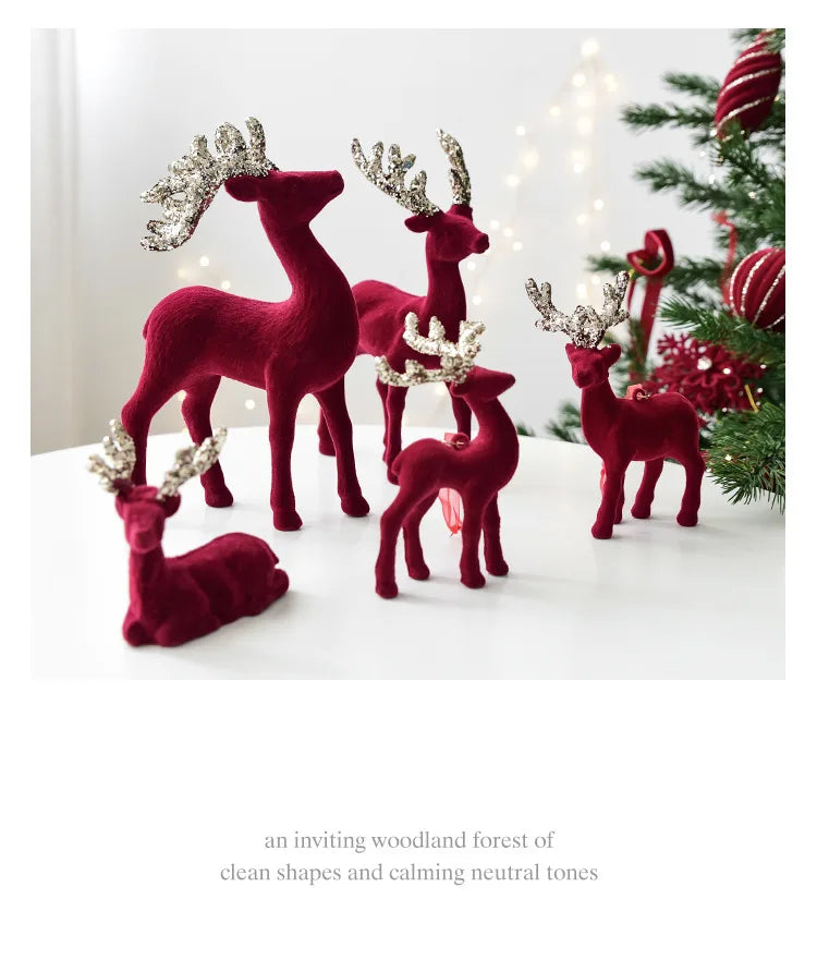 Christmas elk glitter burgundy flocked deer ornament,