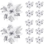 Glitter Artificial Christmas Flowers Merry Tree Ornaments