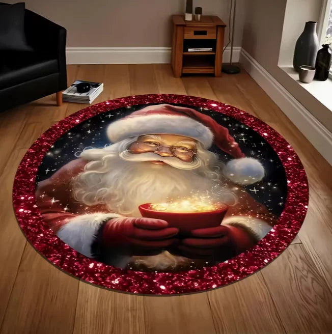 Santa Snowflake Round Holiday Rug