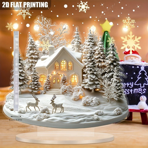 Elegant Acrylic Christmas Snowhouse Reindeer Scene Ornaments