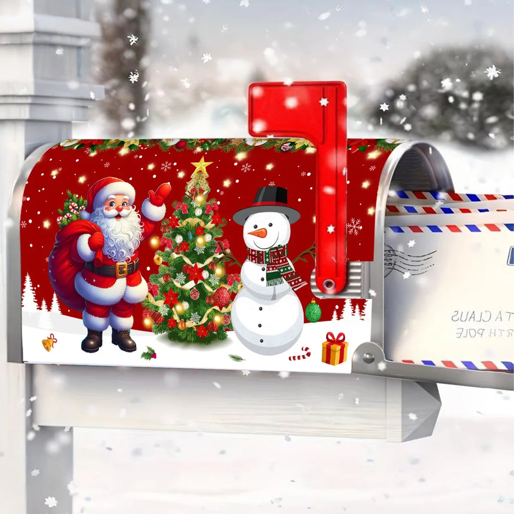 Christmas Santa Clause & Snowman Mailbox Cover
