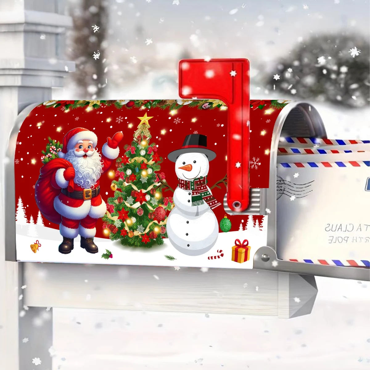 Christmas Santa Clause & Snowman Mailbox Cover