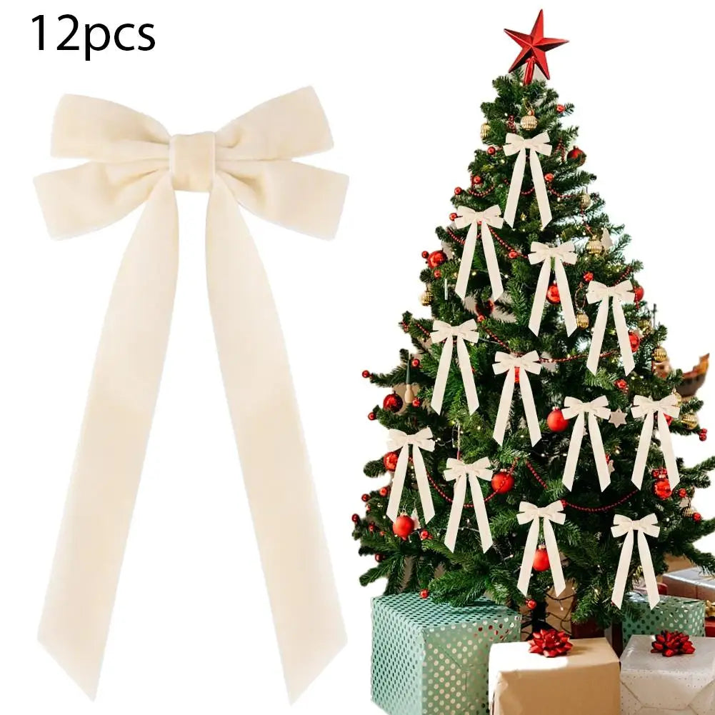 Velvet Bows Christmas Tree Decorations,Pink Large Topper